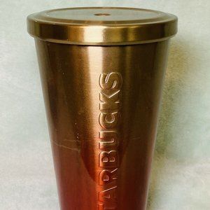 Starbucks - 2014 Metal Tumbler Cold Cup Red/Gold Gradient 16oz